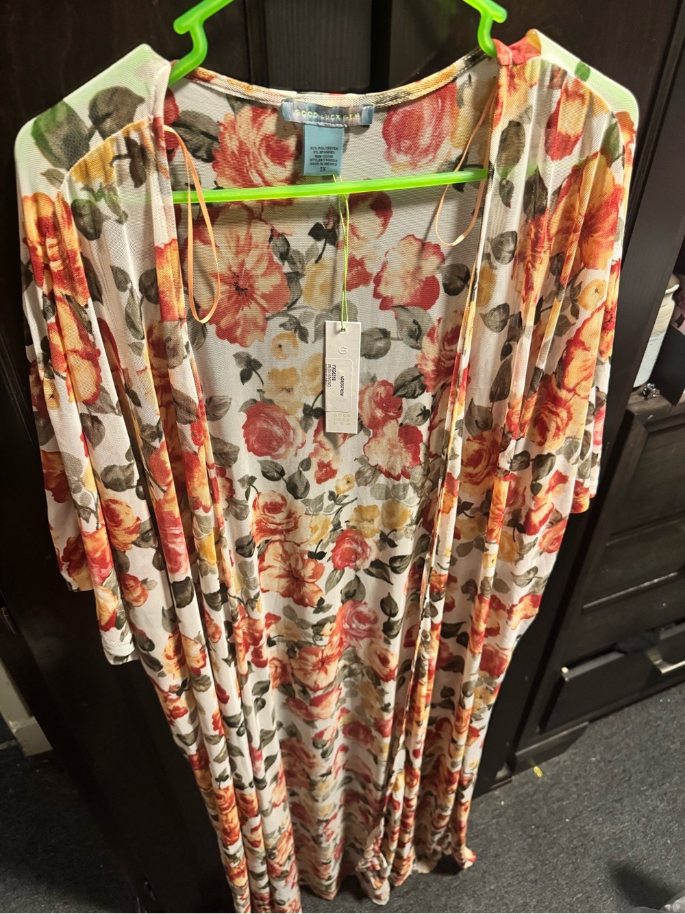 Good Luck Gem Floral Kimono Cardigan in Red, Cream and Green